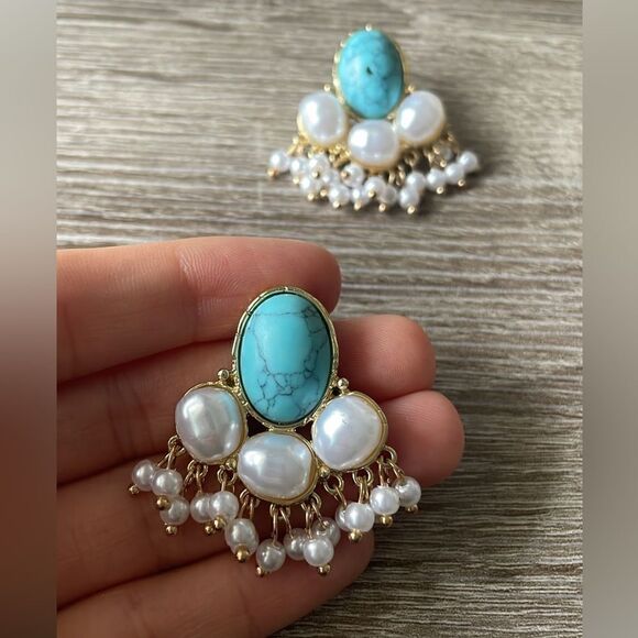 Turquoise stone earrings A27 - Picture 4 of 6